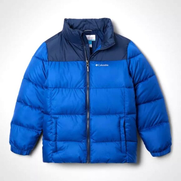 NWT Columbia Puffect II Jacket L 14/16 Mountain Blue Navy Youth Puffer Coat - Picture 1 of 10